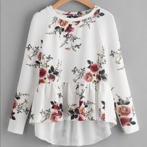 White floral hi/low peplum